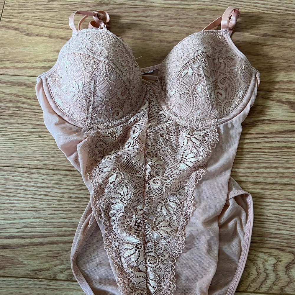 blush pink lace bodysuit never worn